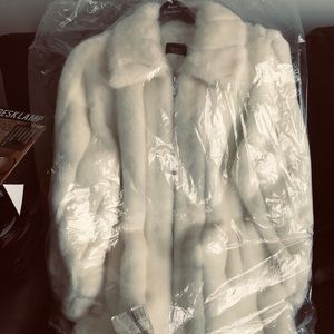 Dennis Basso White Faux Fur Jacket